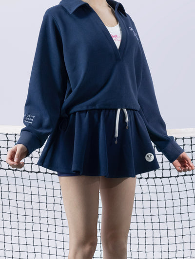 RAMONA Waffle A-Line Tennis Skirt - Navy Blue