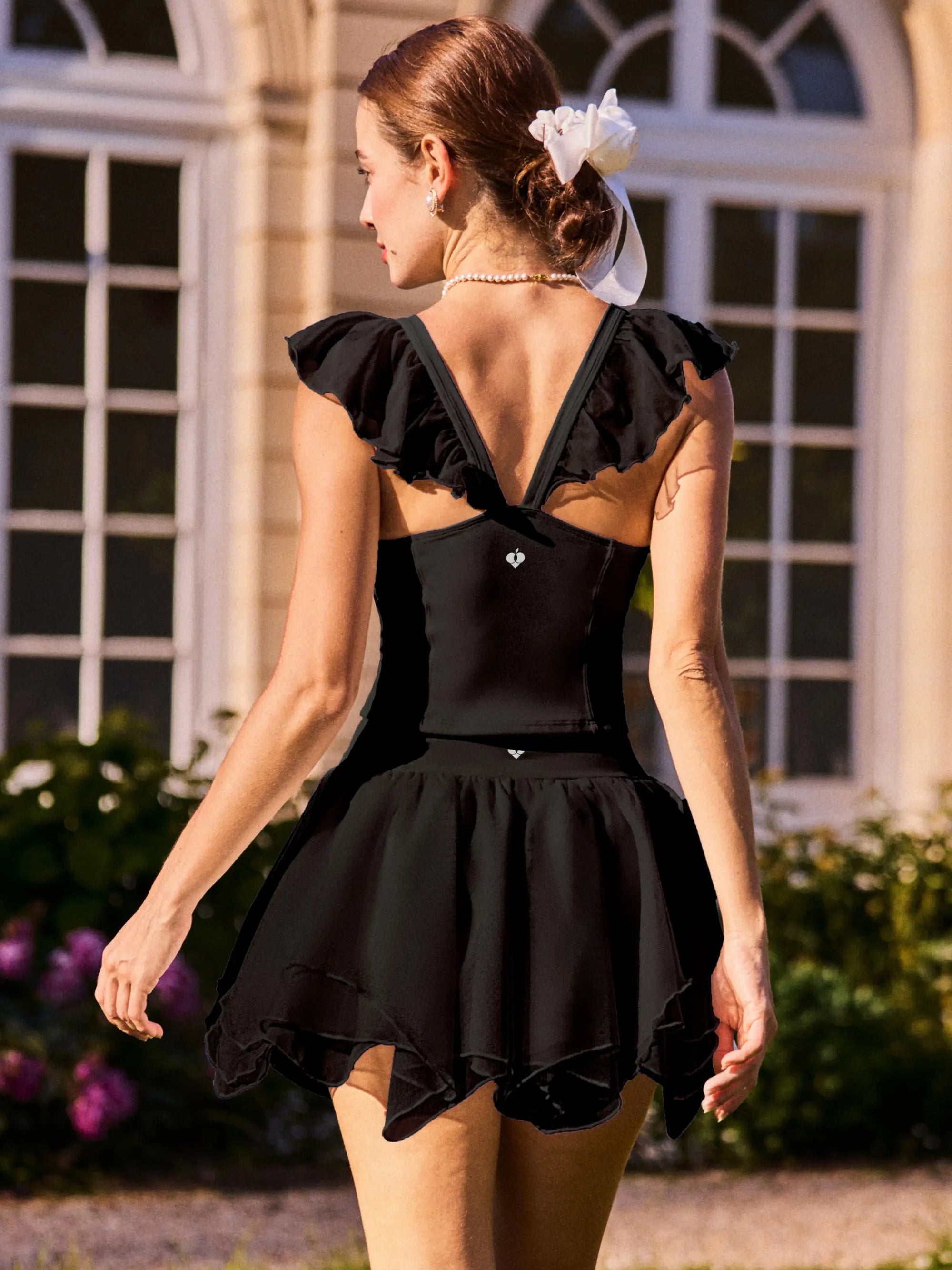 Poise™ Petal V-Neck Tennis Tank - Black
