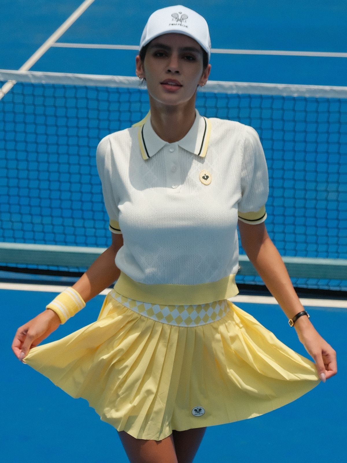 QUELLA Ivy League Puff-Sleeve Polo Shirt with Yellow Trim
