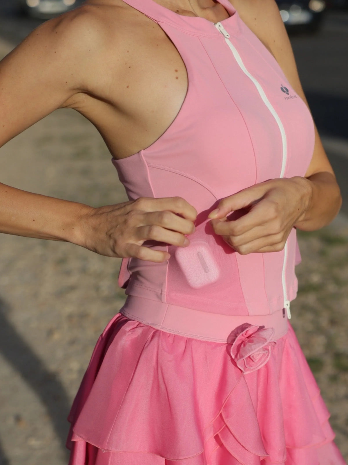 Zip-Neck Halter Racerback Tank - Rose Pink