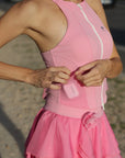 Zip-Neck Halter Racerback Tank - Rose Pink