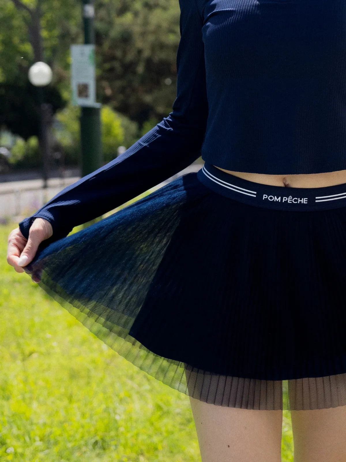 Spin™  Layered Mesh Pleated Tennis Skirt - Navy