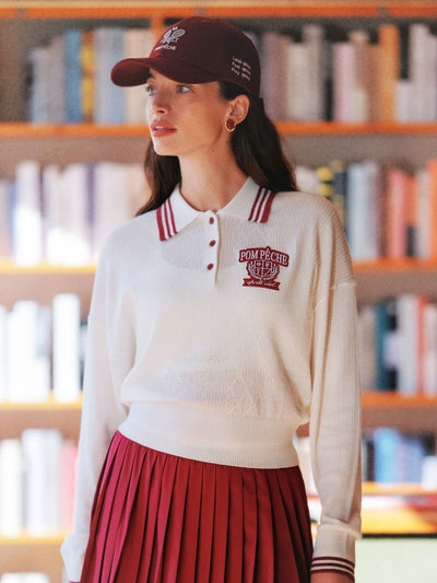 Ivy League Long Sleeve Polo Shirt with Red Trim