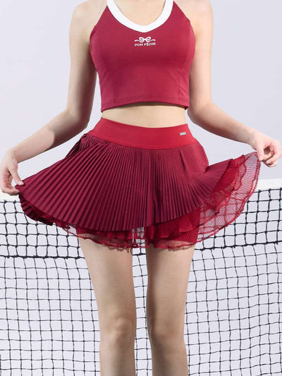 Wine Red Pleated Tennis Skirt