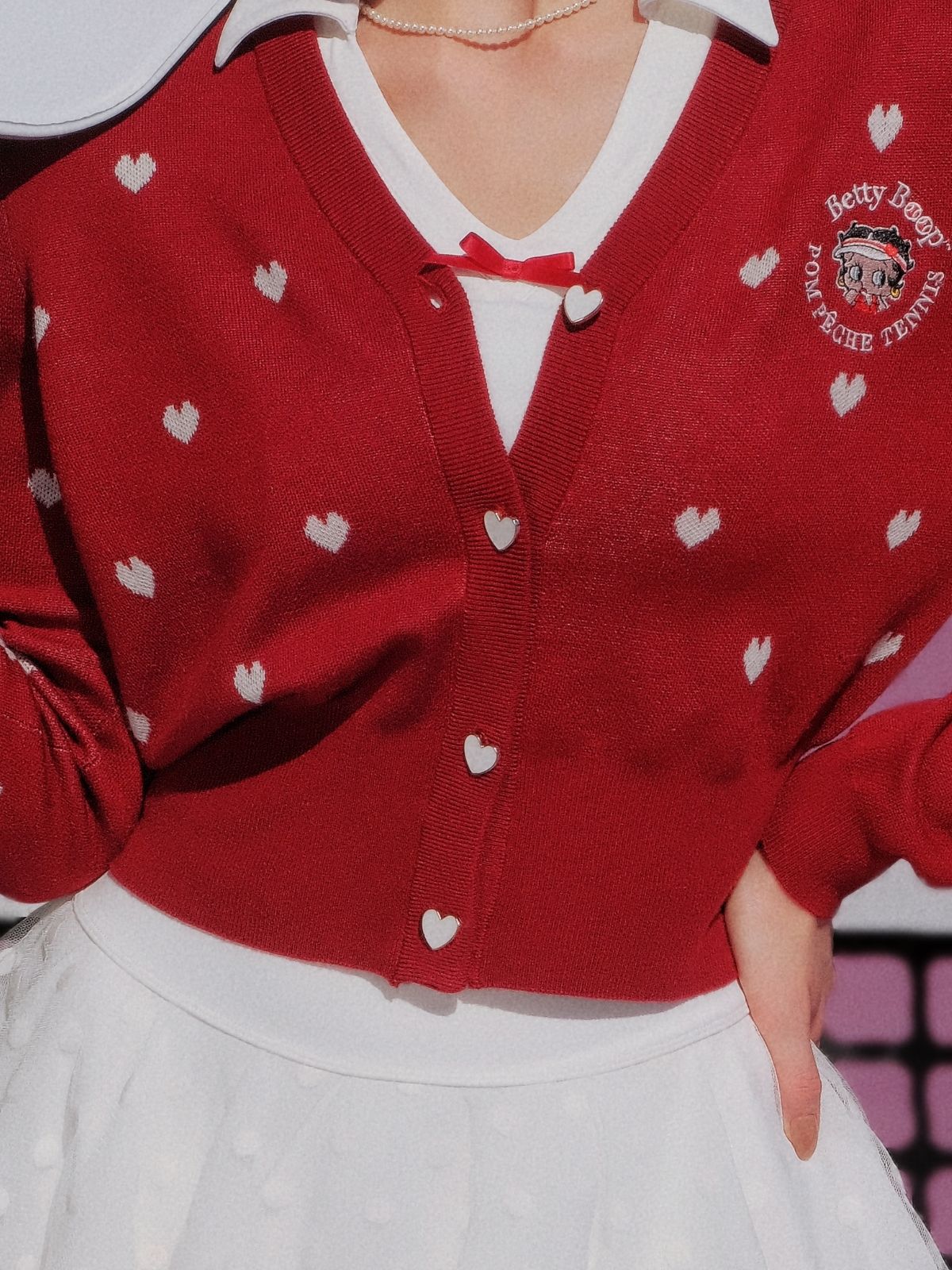 Betty Boop Heart Knit Cardigan - Paris Red