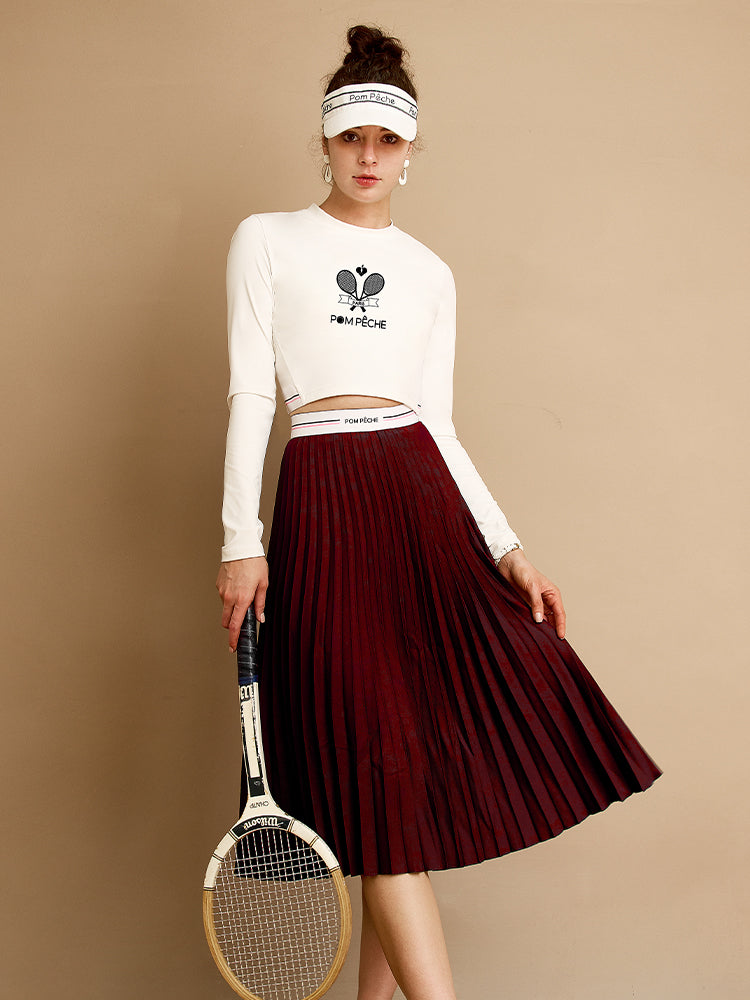 ANNABELA Wine Red Pleated Tennis Maxi Skirt