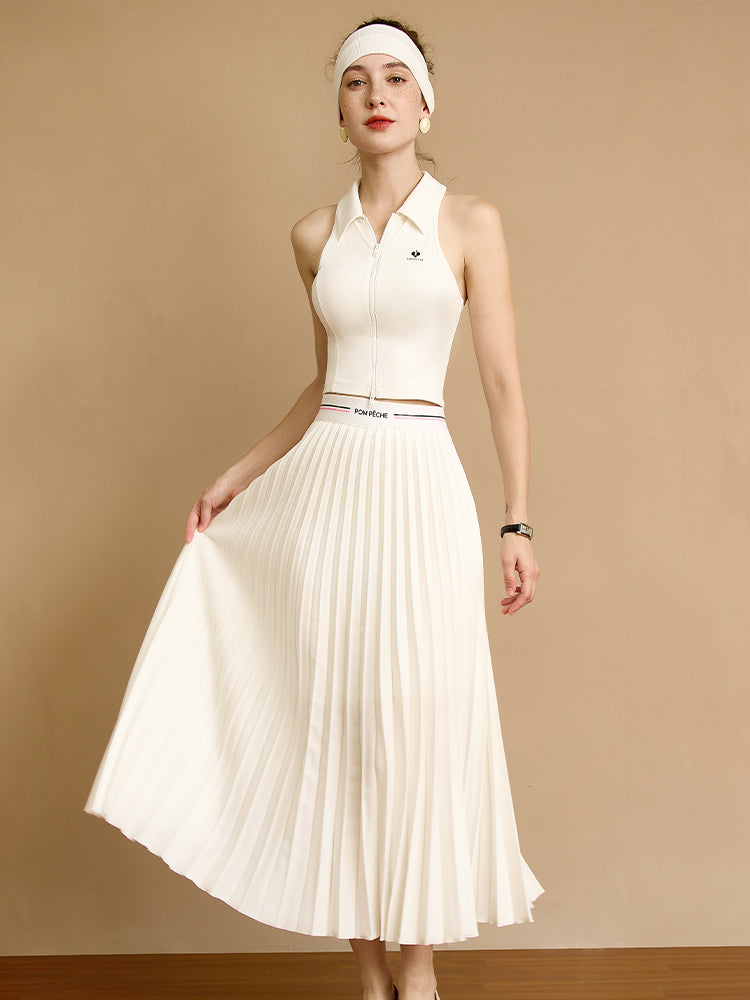 SIMONE White Pleated Tennis Maxi Skirt