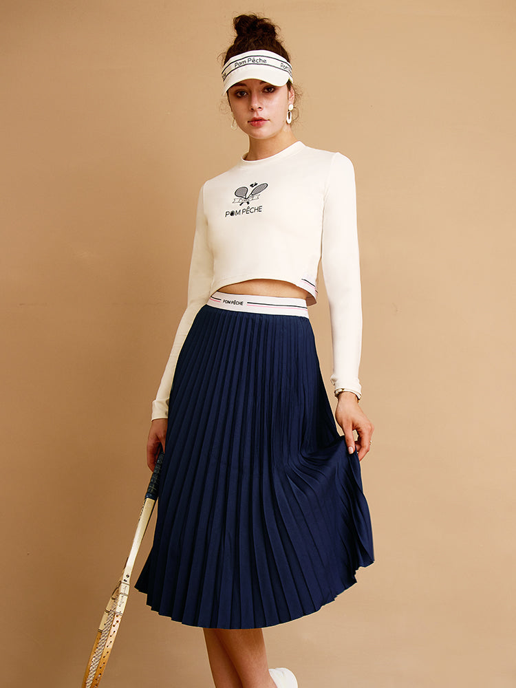 LINDSAY Navy Blue Pleated Tennis Maxi Skirt