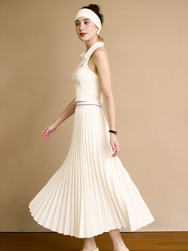 SIMONE White Pleated Tennis Maxi Skirt