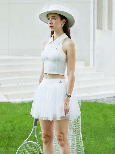 Lola Double Layer Mesh Pure White Tennis Skirt - Paris White