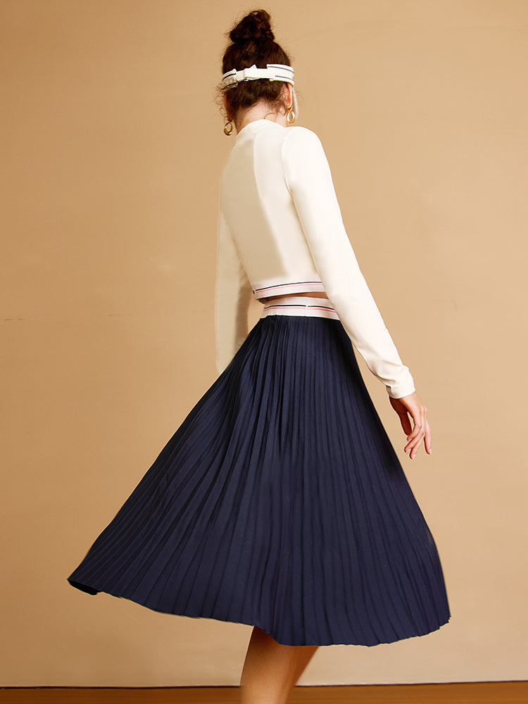 LINDSAY Navy Blue Pleated Tennis Maxi Skirt