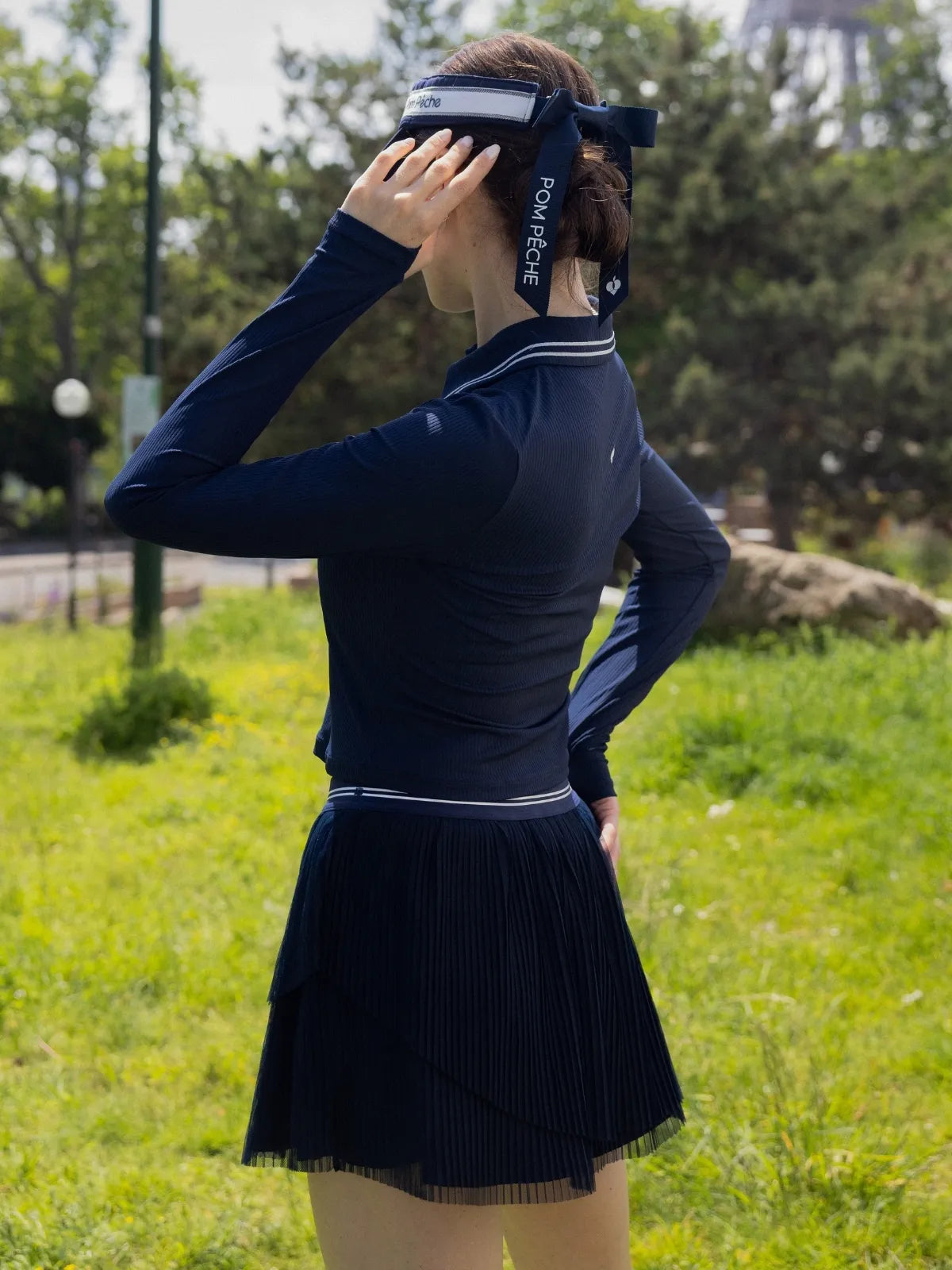 Spin™  Layered Mesh Pleated Tennis Skirt - Navy