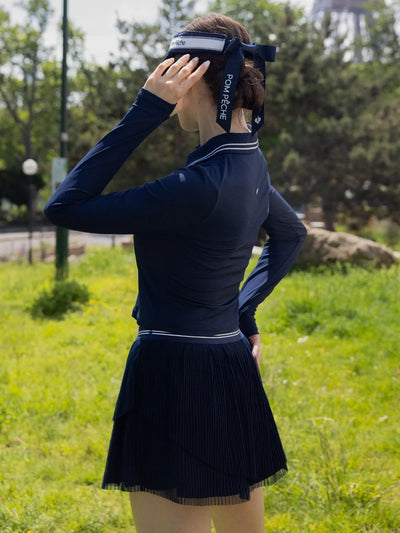 Spin™  Layered Mesh Pleated Tennis Skirt - Navy