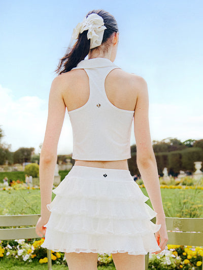 DORIS Ruffle Trim Tank Top - Paris White