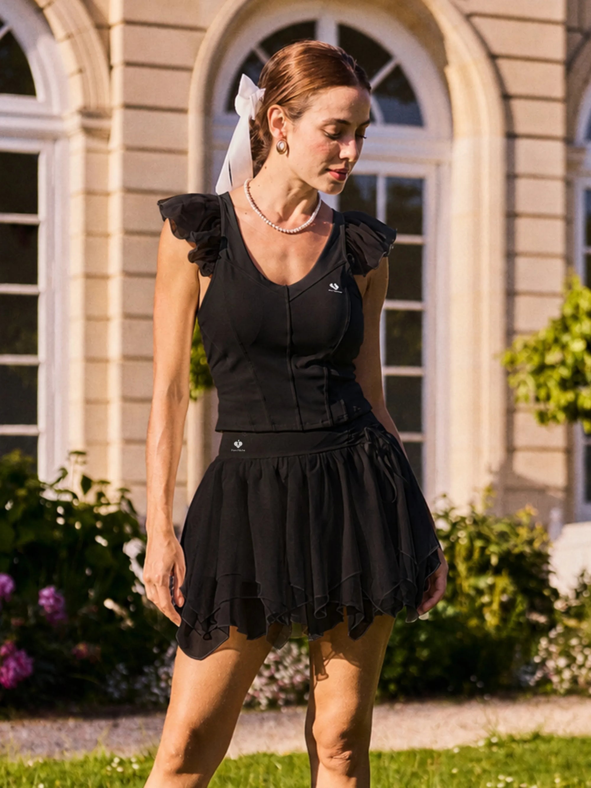 Poise™ Petal V-Neck Tennis Tank - Black