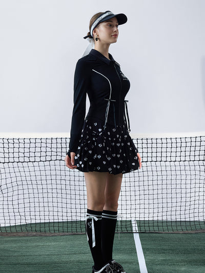ADALIA Bow Zip-Up Top - Chanson Black