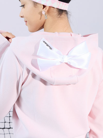 PAMELA Waffle Bow Hoodie - Cherry Blossom Pink