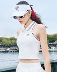 Striped-Collar Tennis Zip Tank Top - White