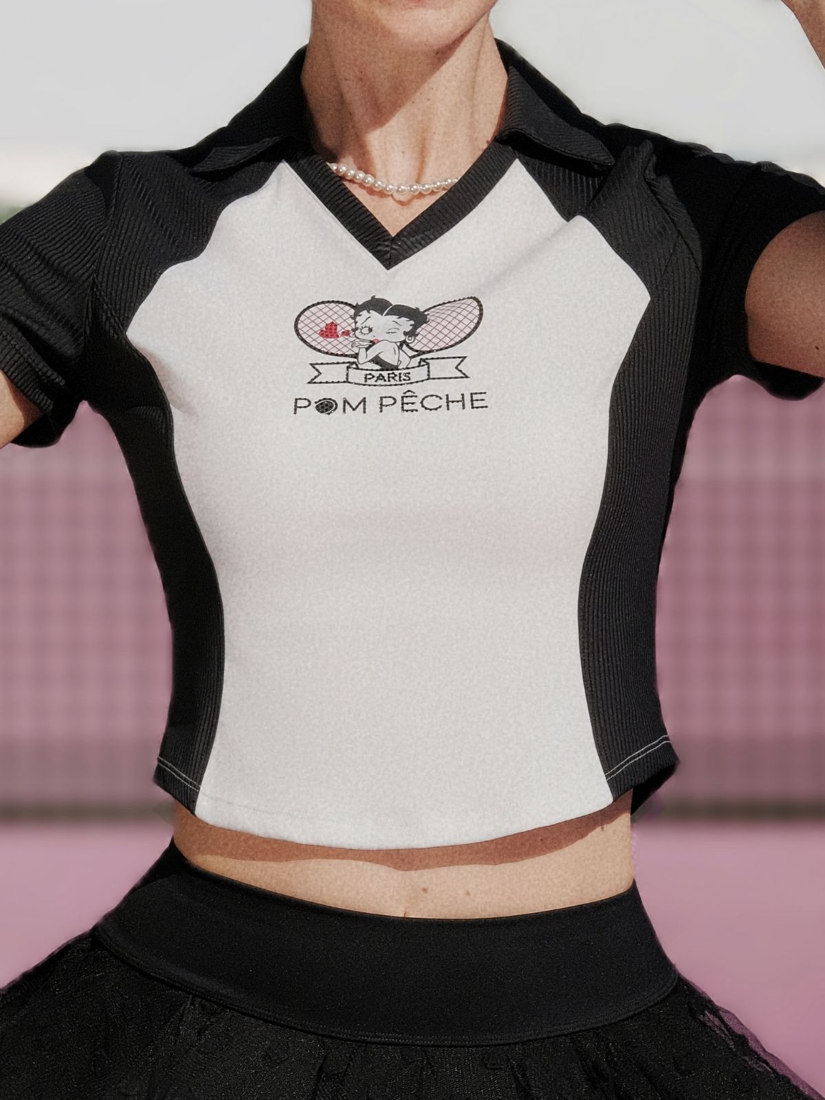 Betty Boop Tennis Tee - White & Paris Black