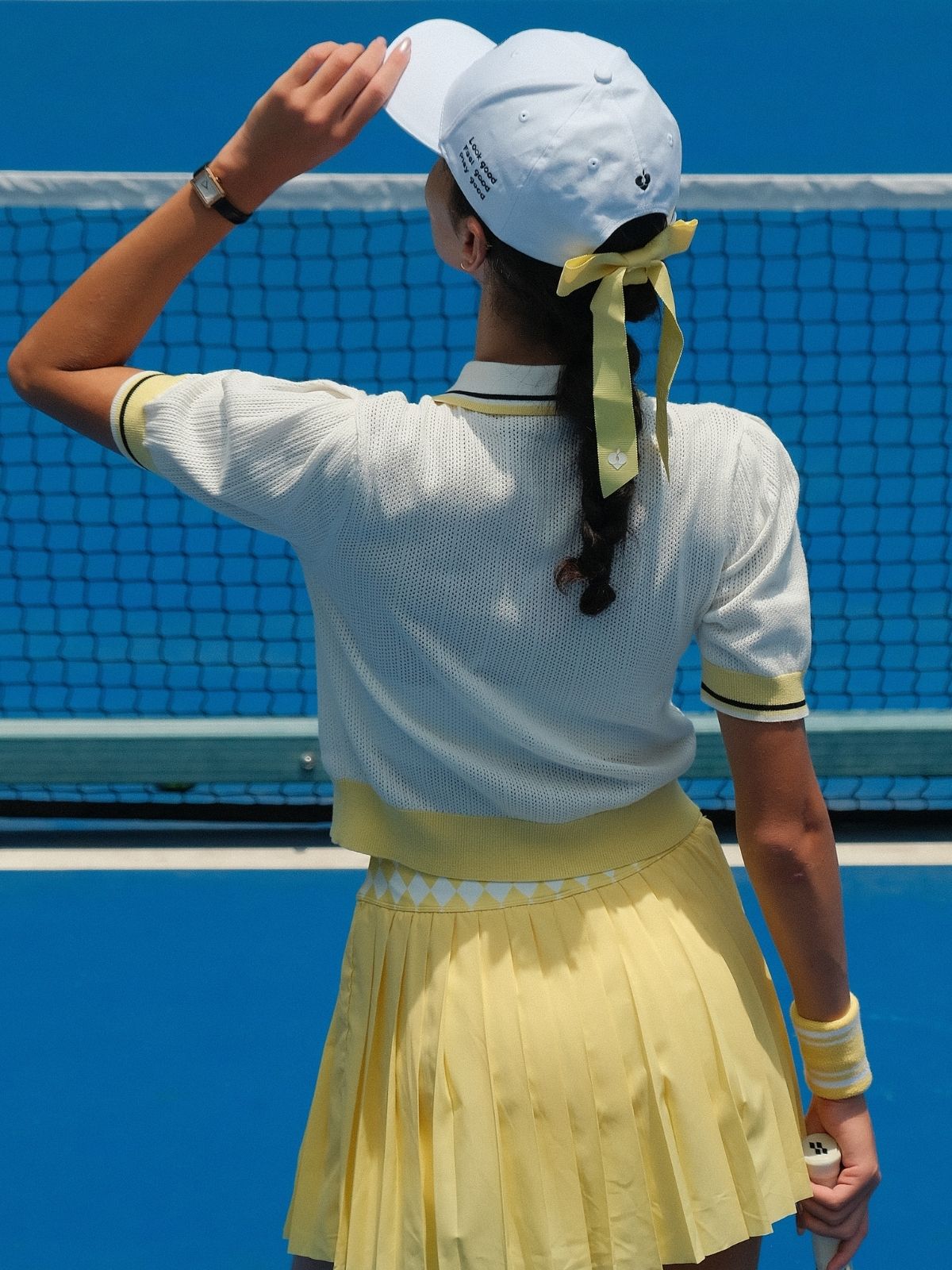 QUELLA Ivy League Puff-Sleeve Polo Shirt with Yellow Trim