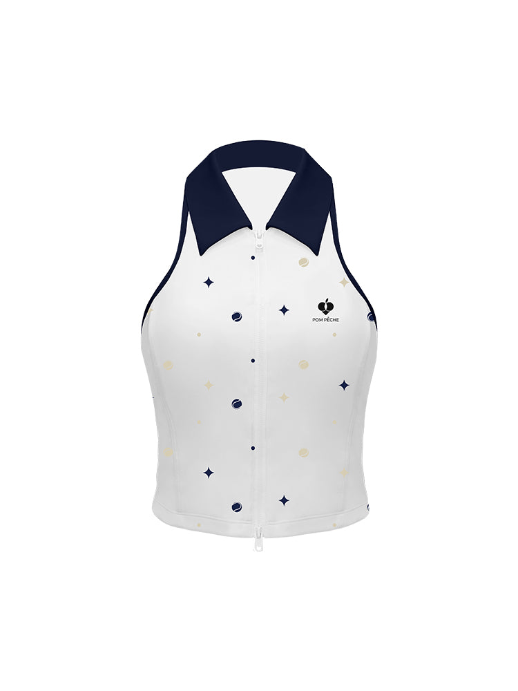 Limted Edition Zip Front Sleeveless Top - Blue Print