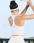 Striped-Collar Tennis Zip Tank Top - White