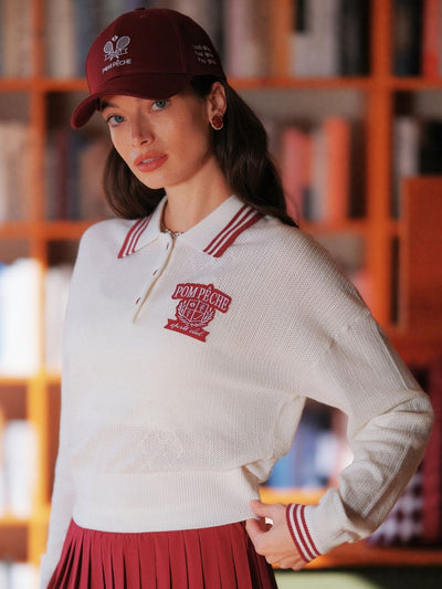 Ivy League Long Sleeve Polo Shirt with Red Trim