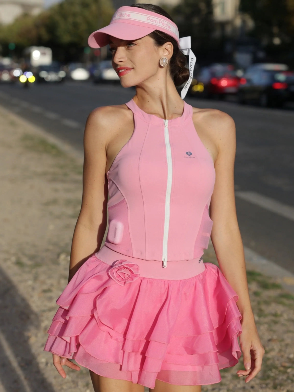 Zip-Neck Halter Racerback Tank - Rose Pink