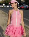 Zip-Neck Halter Racerback Tank - Rose Pink