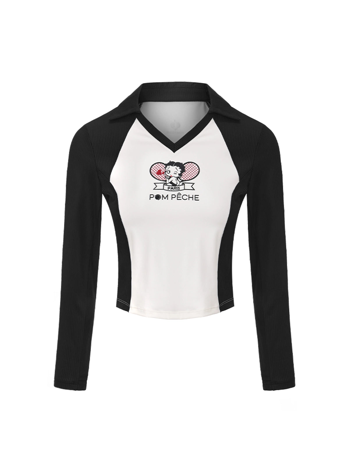 Betty Boop Long Sleeve Top - White &amp; Paris Black