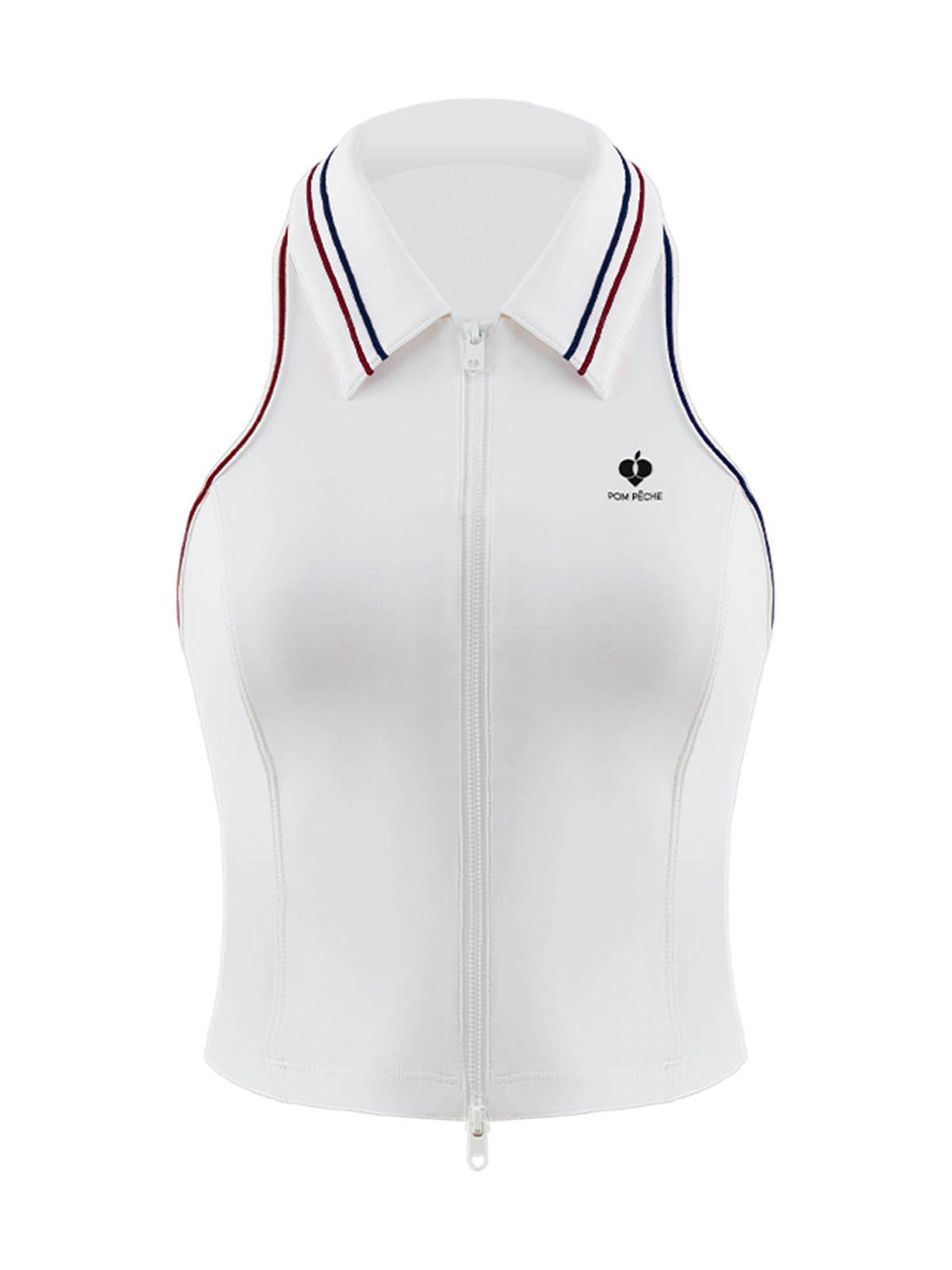 Striped-Collar Tennis Zip Tank Top - White