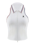 Striped-Collar Tennis Zip Tank Top - White
