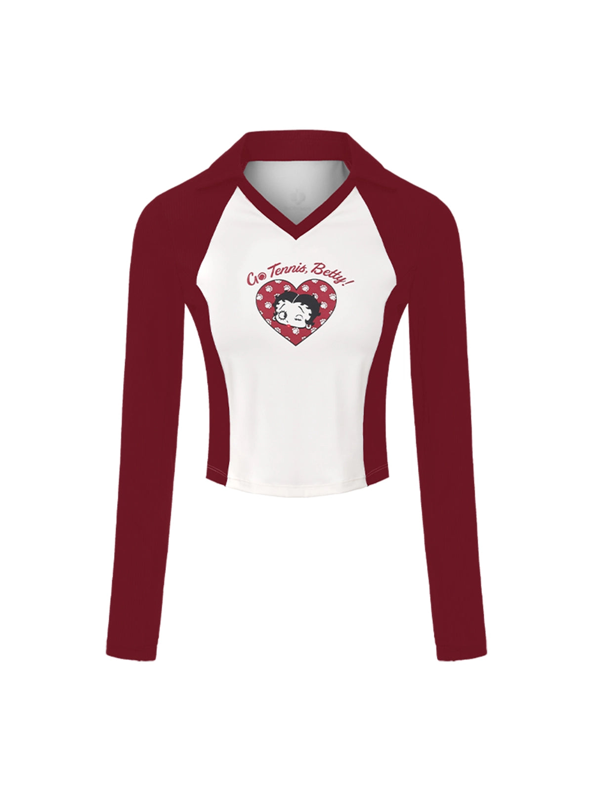 Betty Boop Long Sleeve Top - White &amp; Paris Red