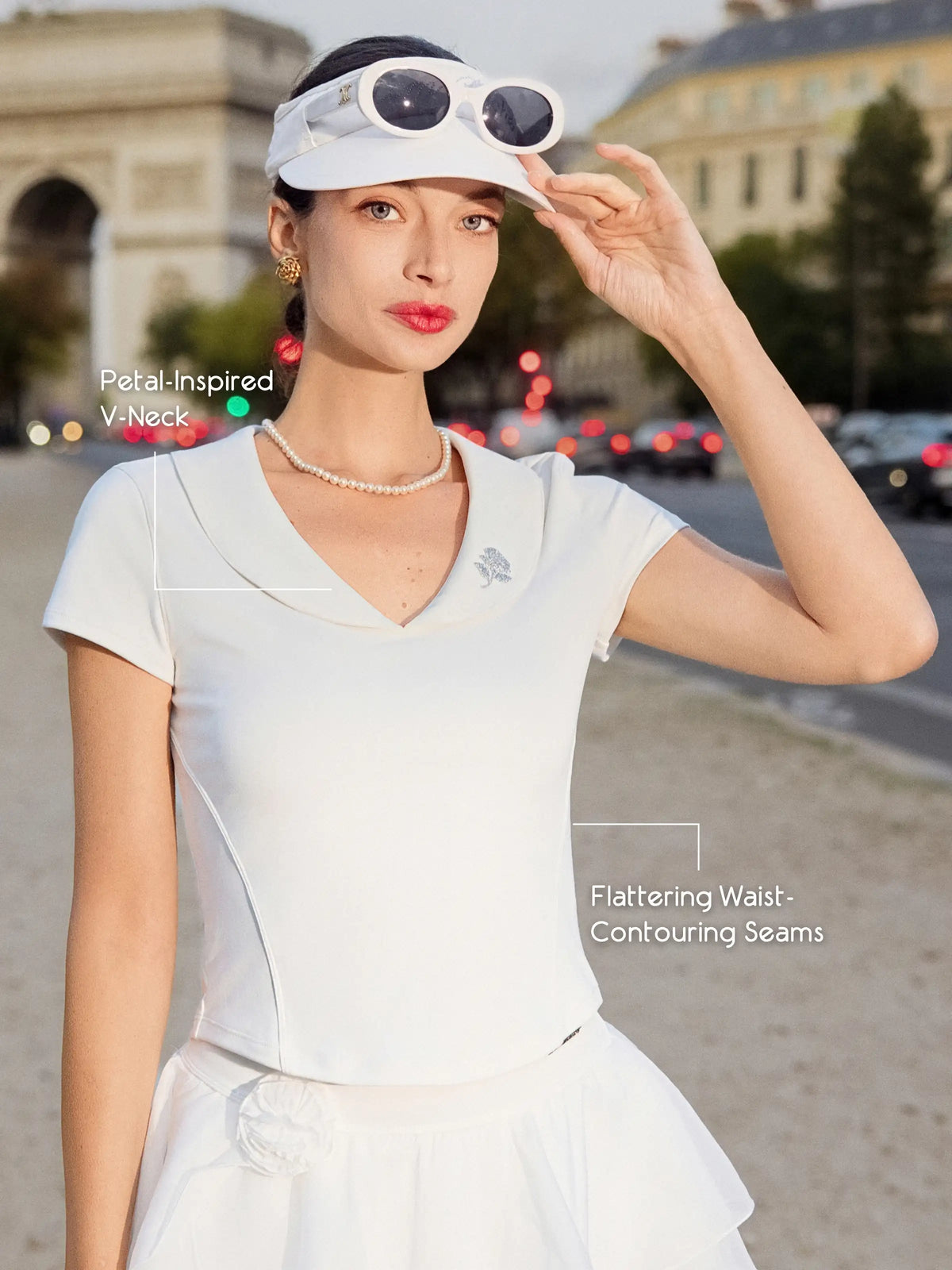 La Rose Club V-Neck Performance Tee - White