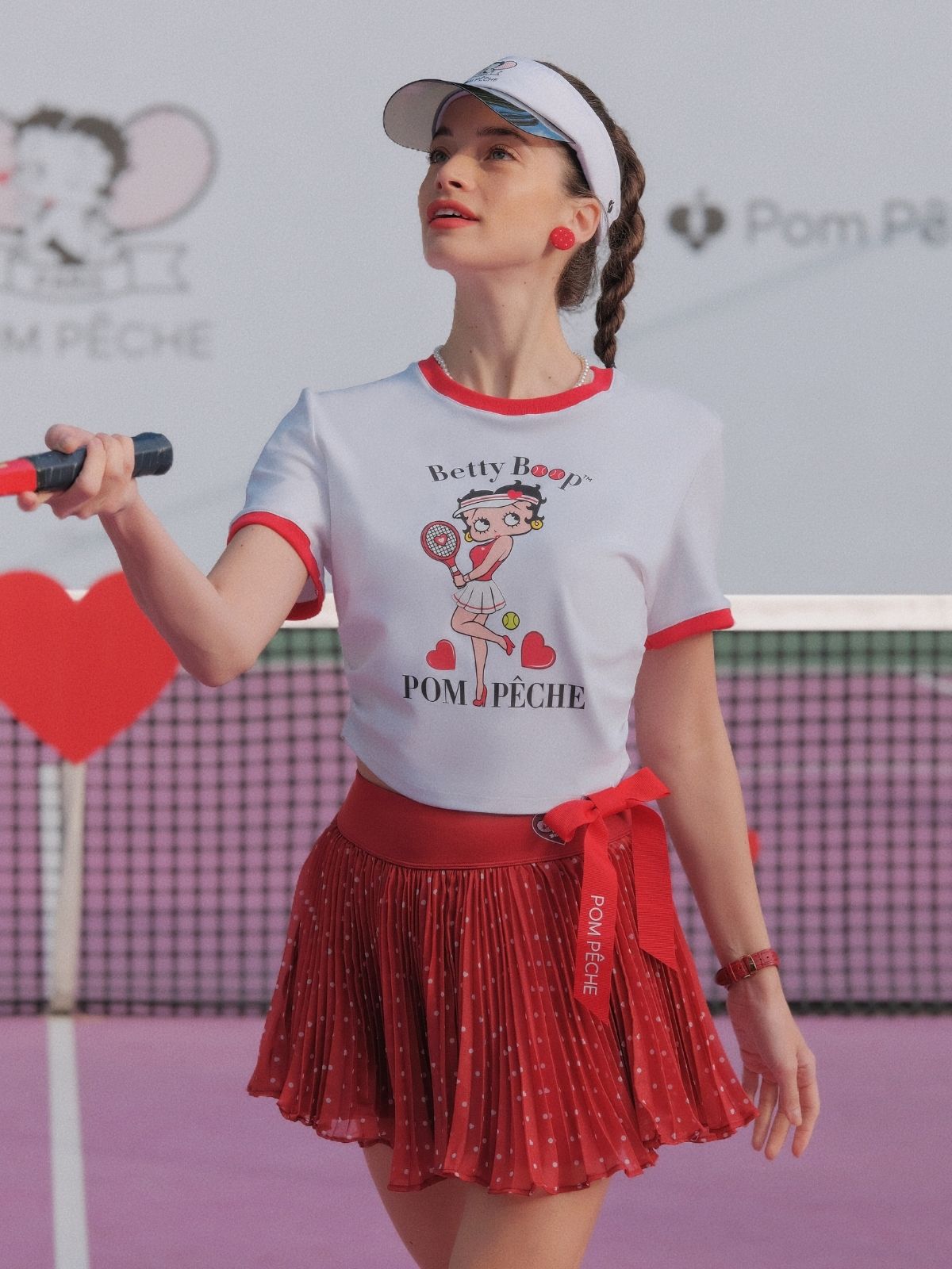 Betty Boop Bow-On Sports Tee - White & Paris Red