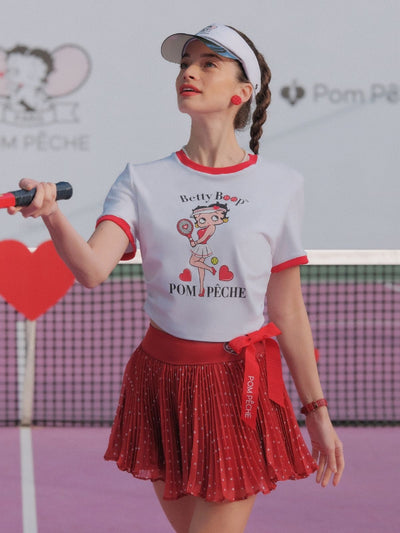 Betty Boop Bow-On Sports Tee - White & Paris Red
