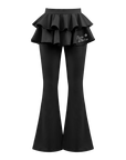 Ruffle Skirted Flared Tennis Pants - Black