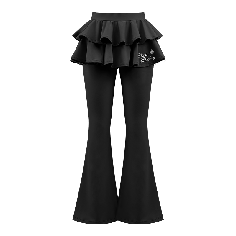 Ruffle Skirted Flared Tennis Pants - Black
