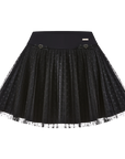 Heart-Dot Pleated Mesh Tennis Skirt - Black