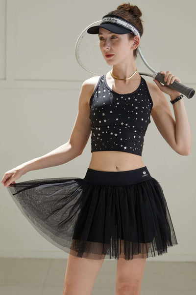 Swan Double Layer Mesh Tennis Skirt - Chanson Black