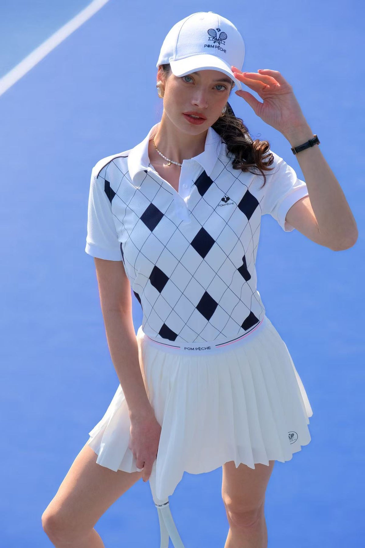 ALBA  Black and White Checkered Pattern polo shirt