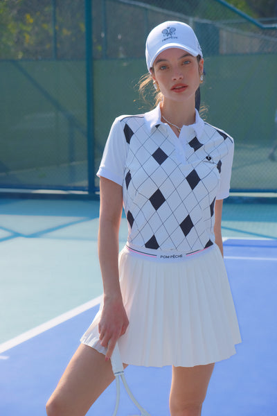 ALBA  Black and White Checkered Pattern polo shirt