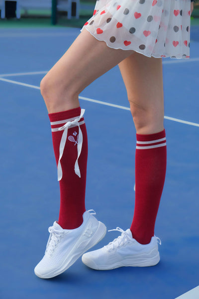 Ashley Bow Tennis Crew Socks - Ankara Red