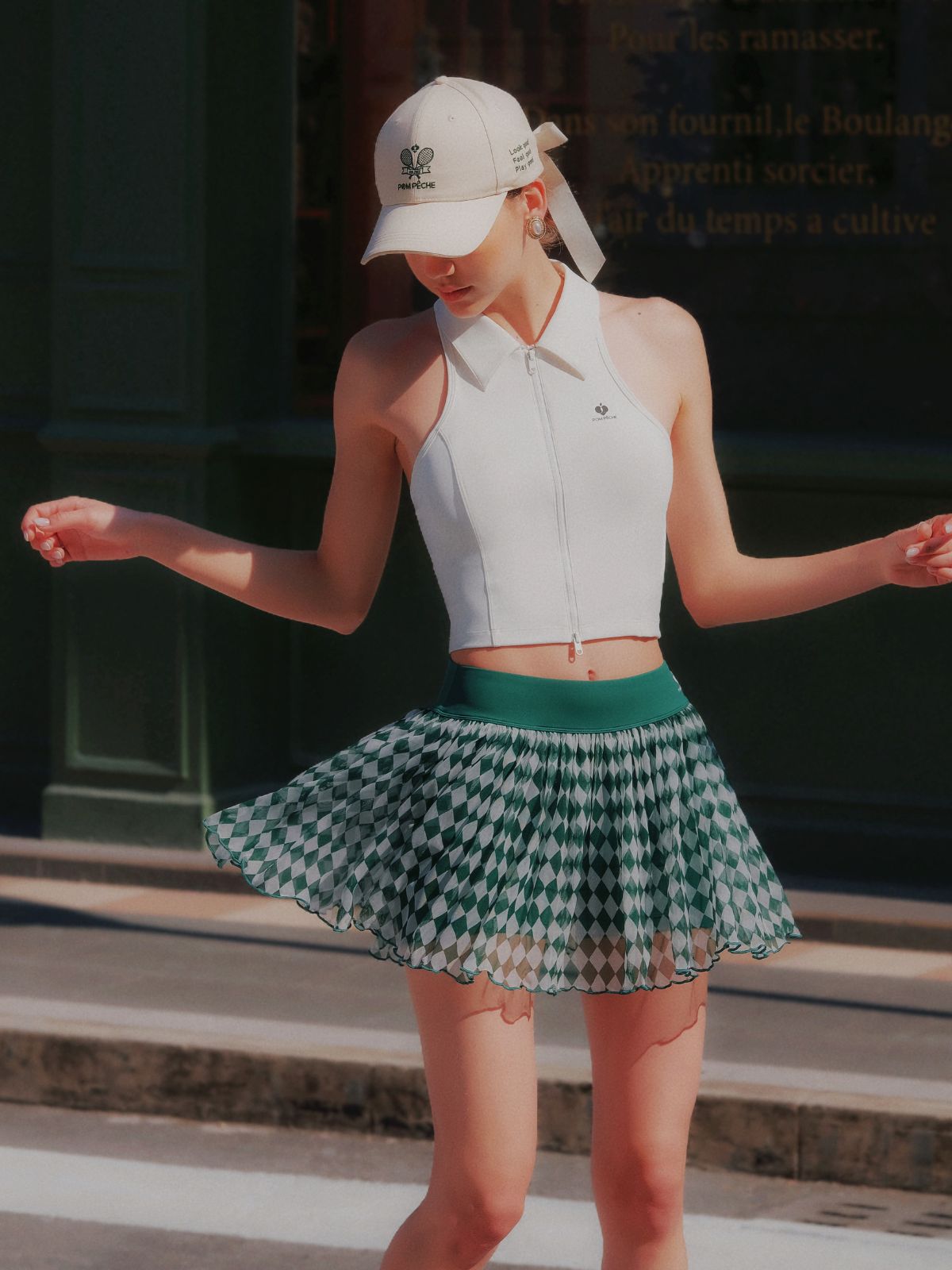 Argyle Mesh Tennis Skirt - Green