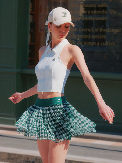 Argyle Mesh Tennis Skirt - Green