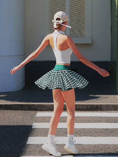 Argyle Mesh Tennis Skirt - Green