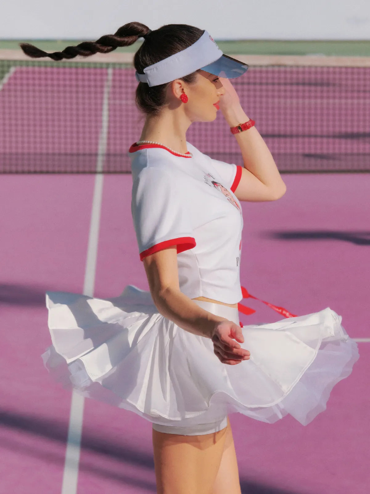 Betty Boop Bow Pleated Tennis Skirt - white
