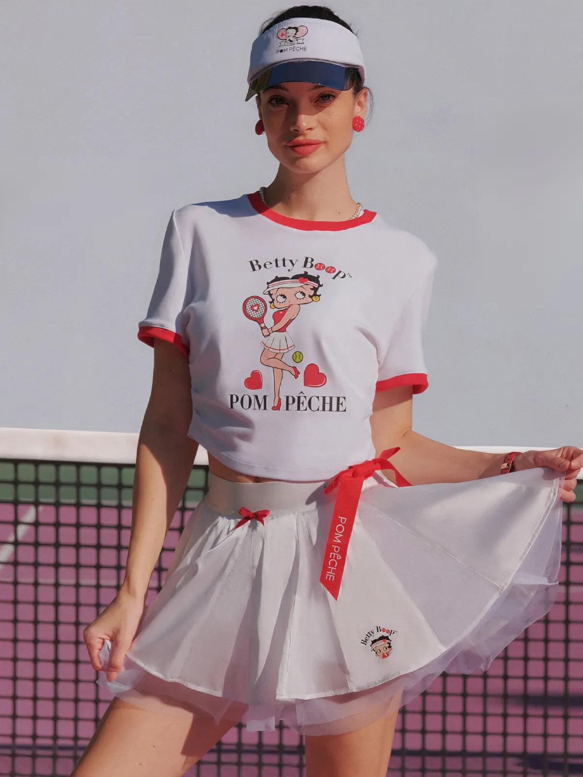 Betty Boop Bow Pleated Tennis Skirt - white