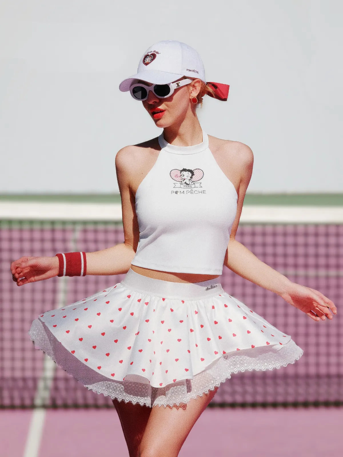 Betty Boop Spin™ Heart Dot Lace Skirt – White/Red