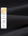 Black Cropped UV Tennis Jacket, cool touch fabric and UV protection label close-up